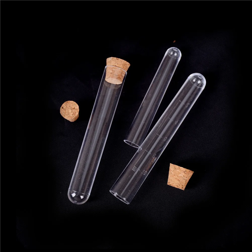 

10pcs 13*78mm Plastic Test Tube With Cork Clear Wedding Favor Gift Tube Laboratory Round Bottom Test Tube