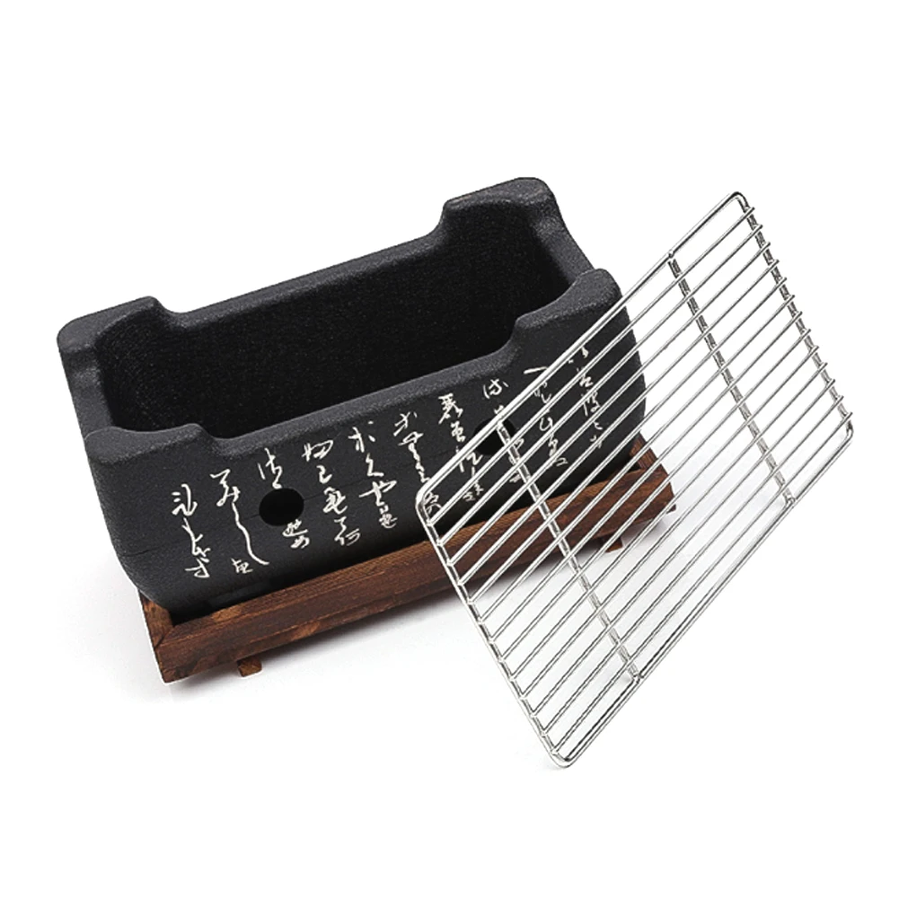 

Japanese Style Grill Portable BBQ Grill Table Top Barbecue Stove Japanese Food Charcoal Stove with Wire Rack and Base Tray