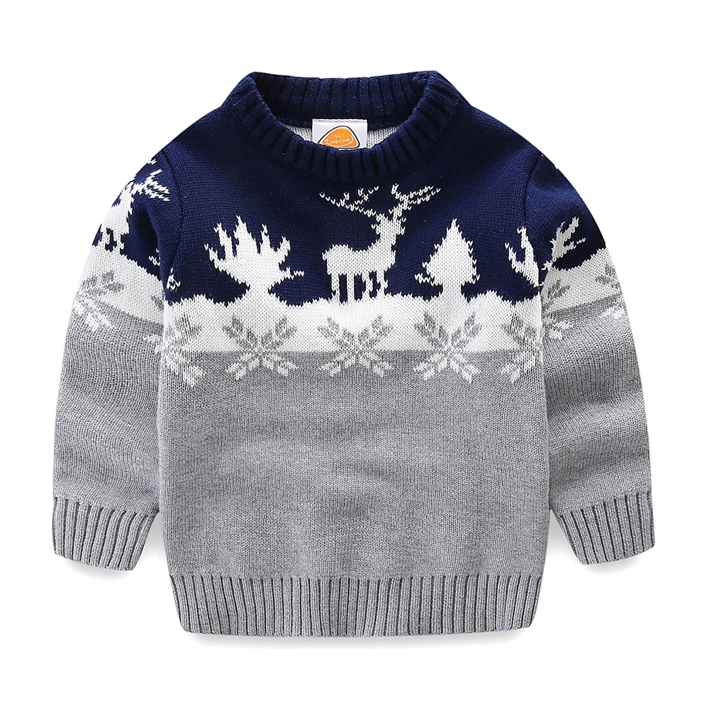 Mudkingdom Cute Kids Christmas Sweater Elk Autumn Winter Cotton Pullover Knit Warm Boys Girls Sweaters for Children Clothes
