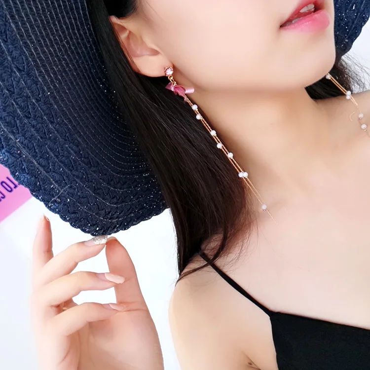 Новые корейские милые маленькие прозрачные розовые серьги с бантом украшенные