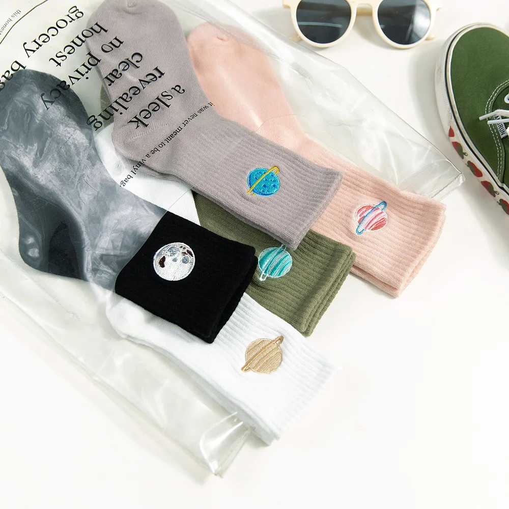 

Women's Autumn And Winter Tube Socks Embroidery Cartoon Planet Japanese Casual Fashion Cotton Socks Zhuji Socks Wholesale Factor
