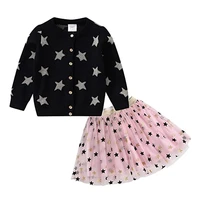 vikita girls clothing set girls star print cardigans knitted sweater outwear coat and tutu skirt 2pcs children clothing outfits