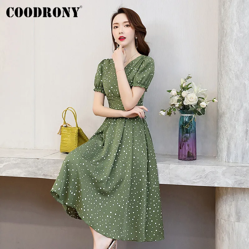 

COODRONY Brand Elegant Streetwear Fashion Female Long Beach Dress 2021 Spring Summer Casual Women's Soft Dot Clothing W7007