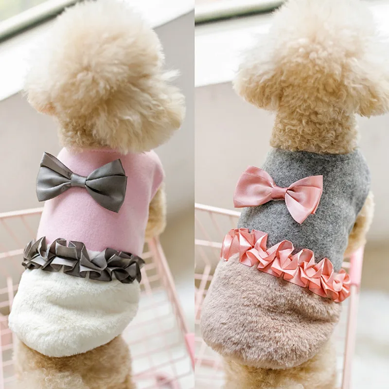 Меховые банты одежда для собак маленьких платья девочек с цветочным рисунком по