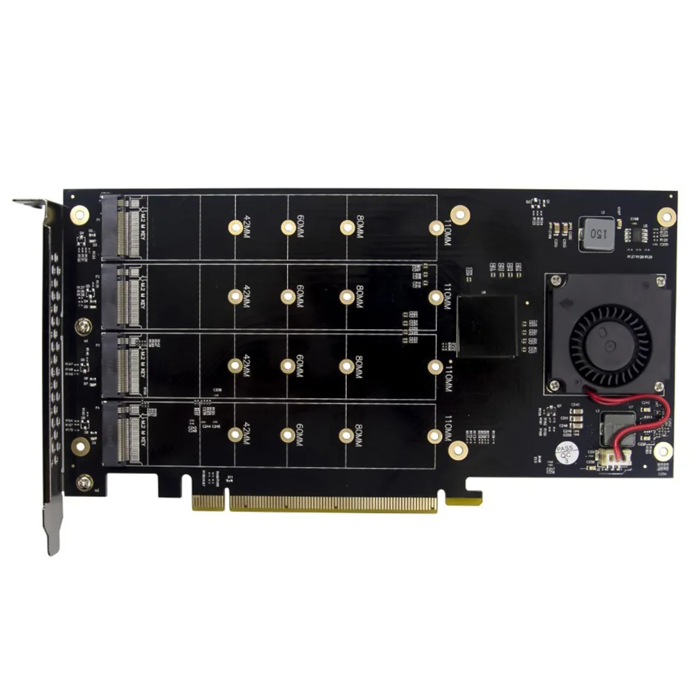 

PCl-E X16 to 4 NVMe Solid State Drive Enclosure Adapter 4 Ports M.2 SSD Computer Slot PLX8747 Expansion Array Card For XCH Chia