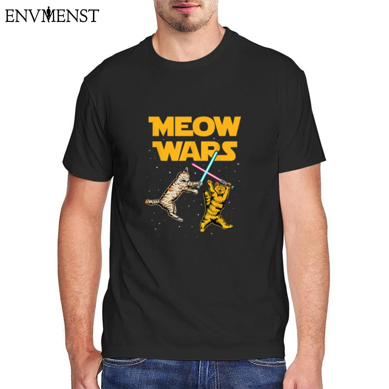 

100 cotton Meow Wars t shirt mens tops Funny Cat Lover Gift Vintage Mens harajuku T-Shirt Unisex clothes casual streetwear 3-5xl