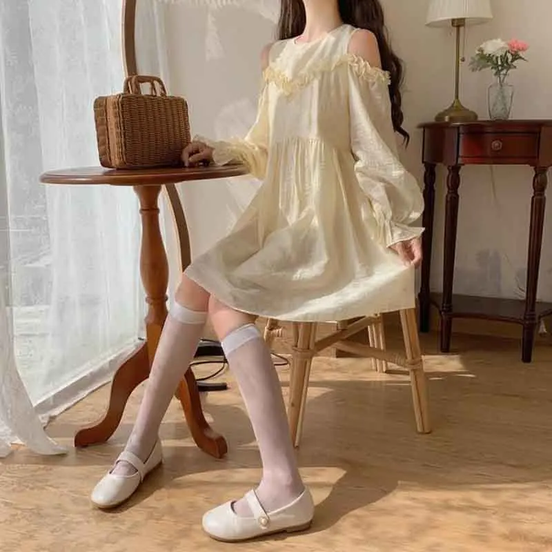 

One-Piece 2020 New Japanese Lolita Style Women Autumn Mini Party Dress O Neck Fairy Dress Cute Tender Kawaii Mori Girl Dresses