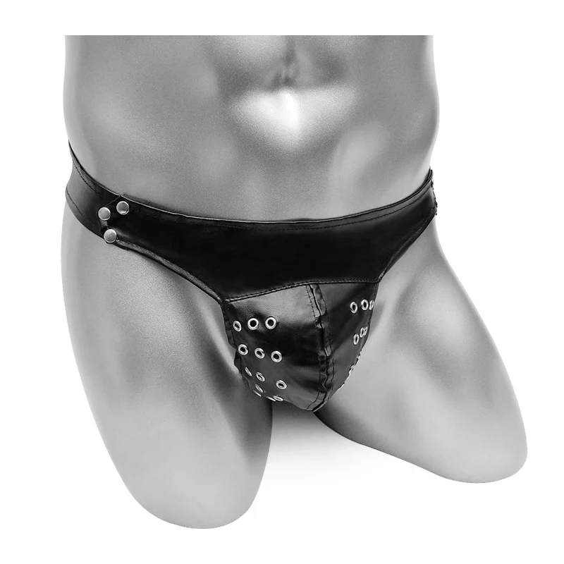 Plus Size Men Jockstrap Underwear Faux Leather Erotic Lingerie Thong G String Bulge Pouch Sissy Panties