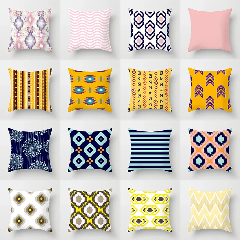 

NEW Ethnic Pattern Print Cushion Cover Gold Pink Blue Bohemian Decorative Geometry Throw Pillow Covers Sofa Car Bed Pillows Case