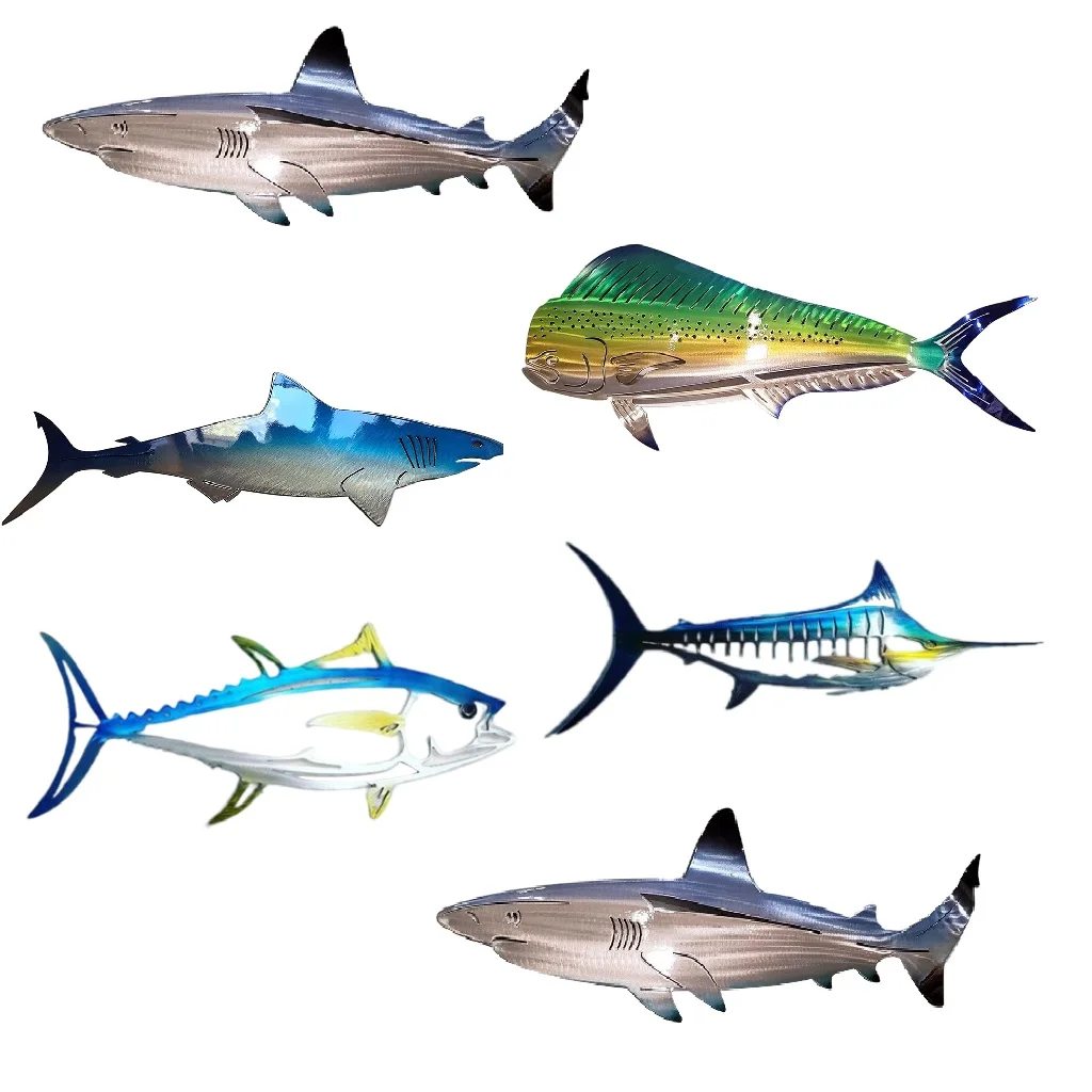 

6Pcs Metal Shark Sea Animals Decorations for Pool Fence Bathroom