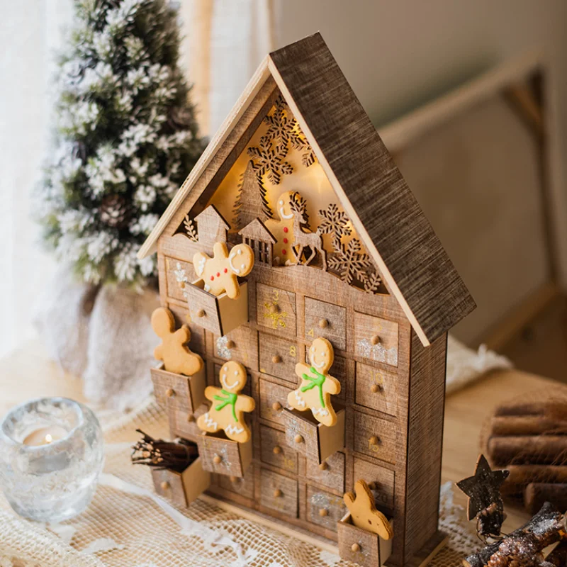 

2022 Christmas Decorations, 37.5 Cm LED Luminous Drawer Candy Wooden House, New Year Children’s Gifts, Holiday Party Supplies,