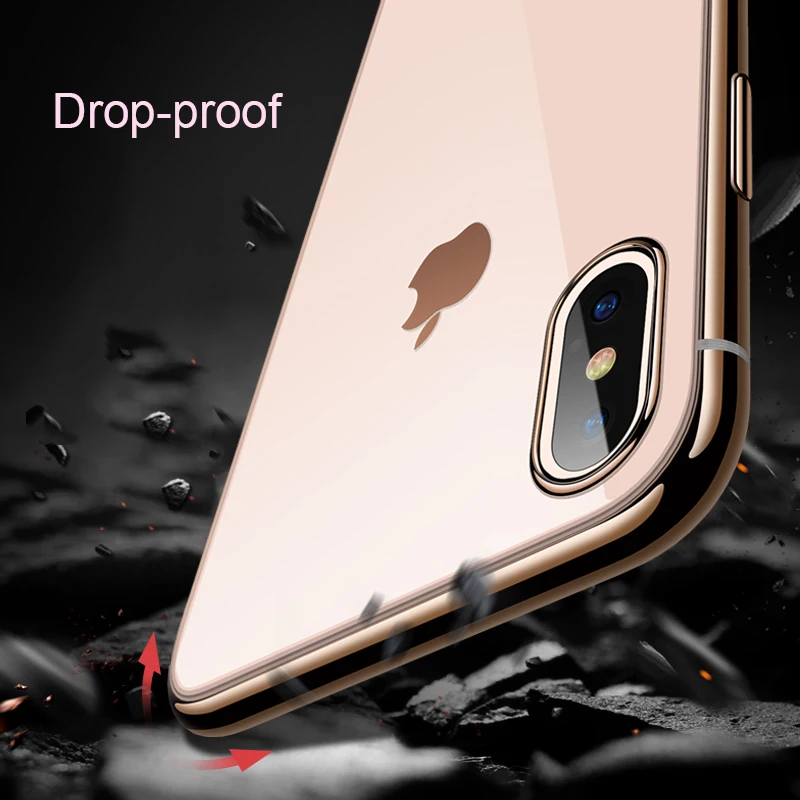 For iPhone 7 8 Plus 6 6S XS Max XR X Case Electroplate TPU Soft Silicone Transparent Plating edge Anit-Skid |