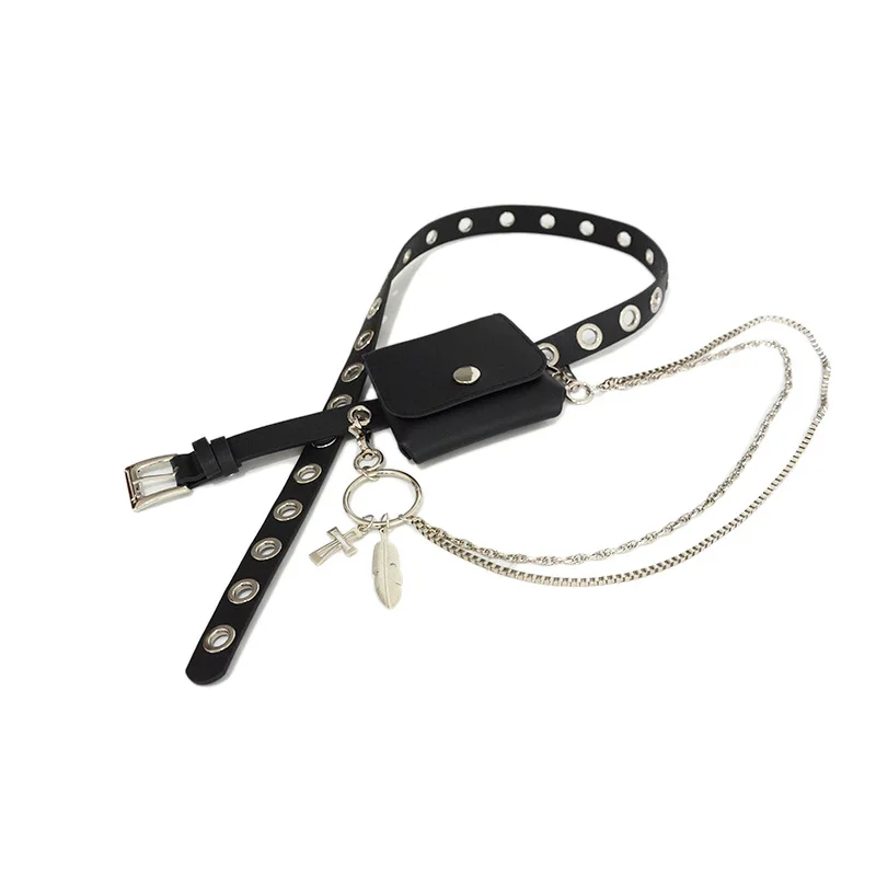 

Black Fashion Women Waist Bag PU Leather Funny Simple Women's Gift Belt Bag Casual Phone Chain Bags For Lady