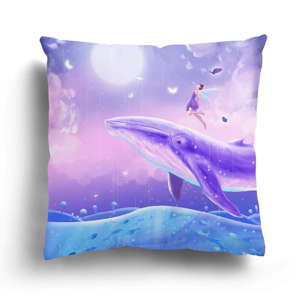 Moon whale and girl plush pillowcase home decoration sofa car cushion cover office can be customized | Дом и сад