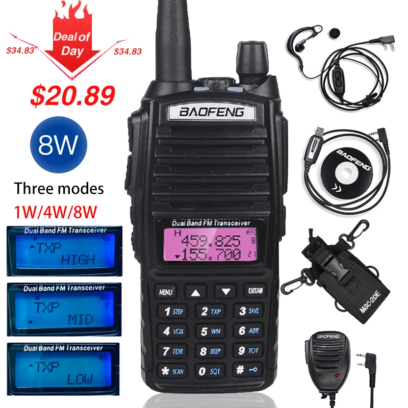 Высокая 8 Вт Baofeng UV-82 рация uv-82hp охота портативный CB Ham радио 10 км двухдиапазонный СВЧ/УВЧ-трансивер UV82 двухстороннее радио