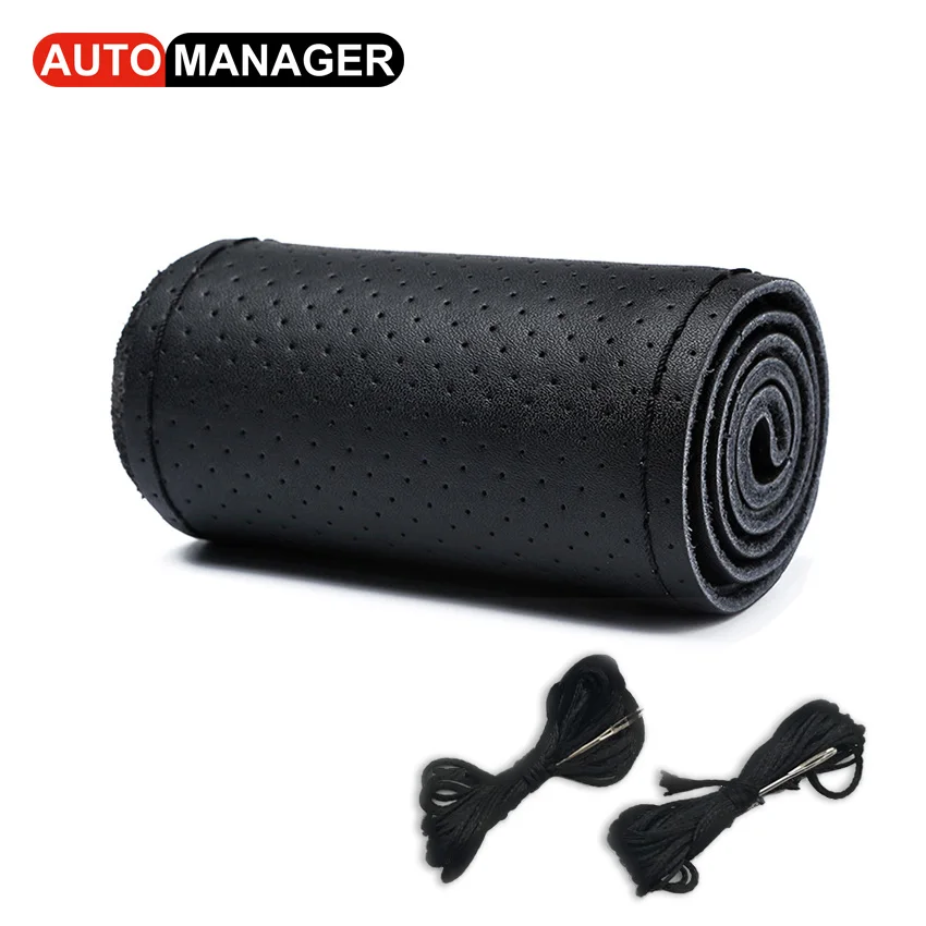 

Чехол на руль из натуральной кожи с оплеткой, автомобильные плетеные чехлы на руль для аксессуаров для салона автомобиля, 15 дюймов