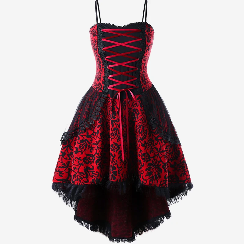 Wipalo Plus Size 5XL Lace Up Dip Hem Corset Dress Women Vintage A Line Slim Elegant Party Female Vestido Femme Big Size vestido a vestidos | Женские платья -32847044073