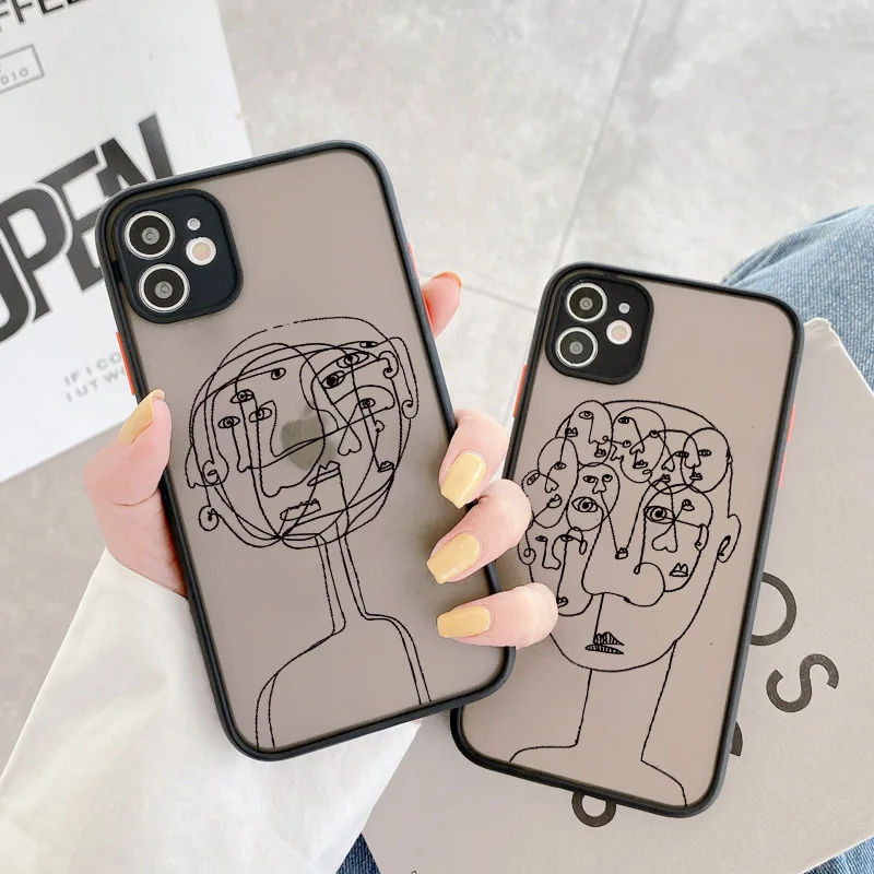 

Funny Abstract Face Multifaceted Line Phone Case For iphone 7 8 plus SE 2020 12 11 13 Pro Max X XR XS MAX Hard Back Cover