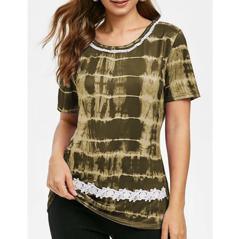 Summer Women's Tie-dye Printing Short-sleeved T-shirt Casual Loose Tee Shirt Plus Size Tshirt Gradient printed Tops S-5XL | Женская