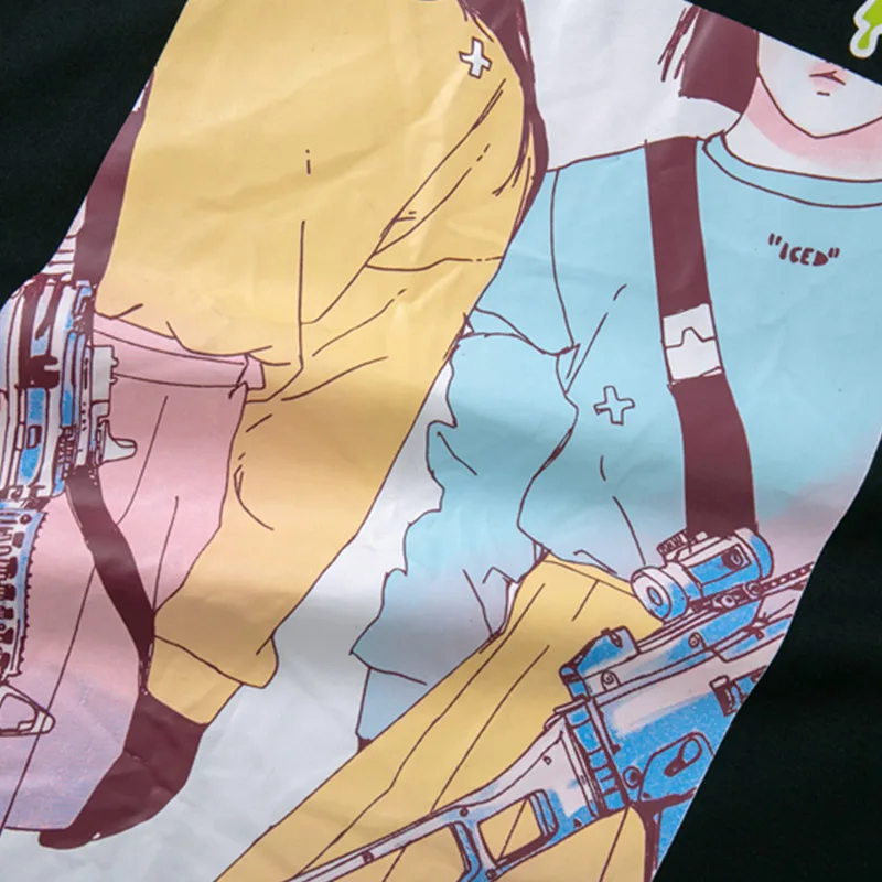 

JING ZHE Casual Tops Tee Shirts Men Spring Summer Short Sleeve T-Shirts High Street Hip Hop Streetwear Comic Girls Print Tshirts