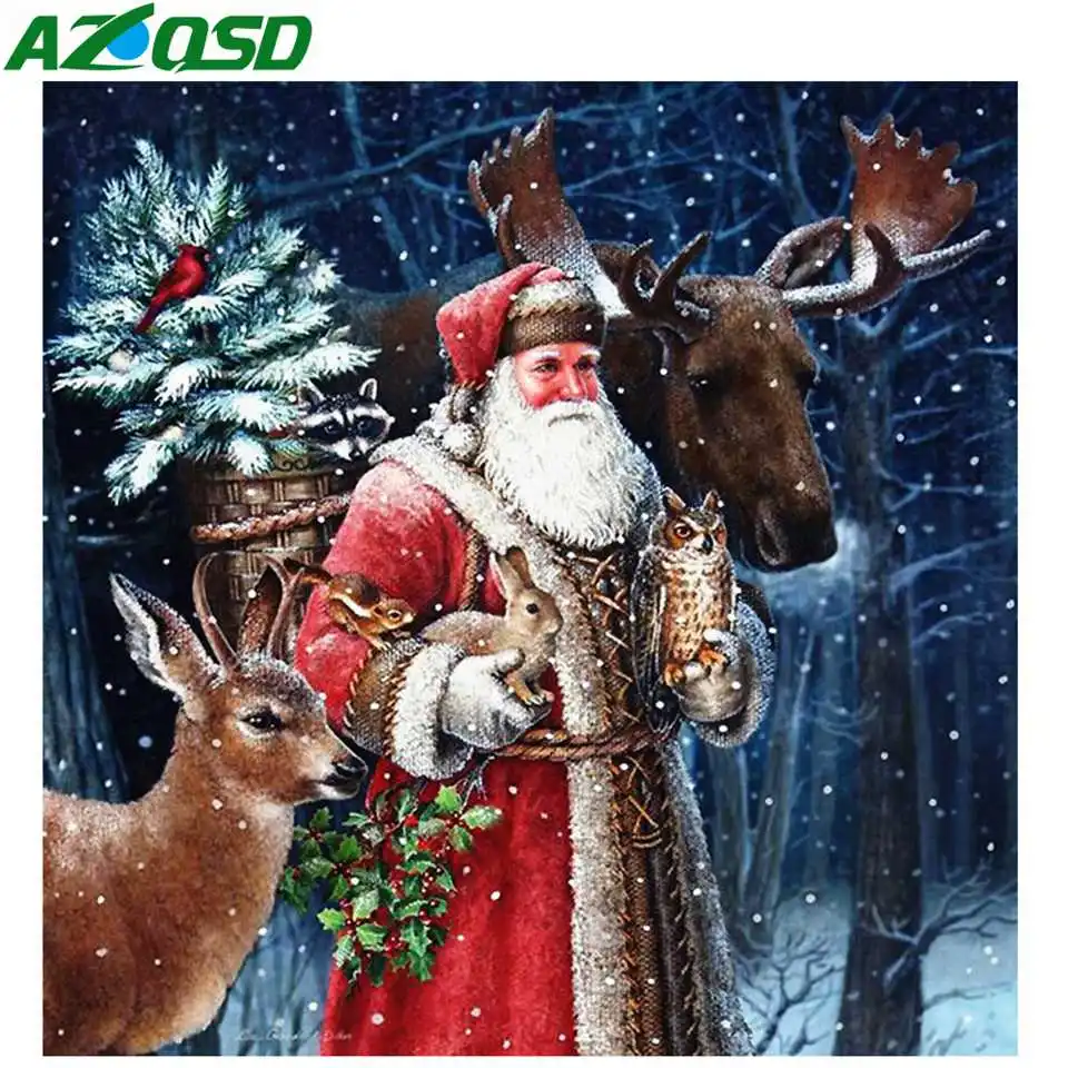 AZQSD Алмазная вышивка круглые стразы алмазная живопись Санта-Клауса картины набор