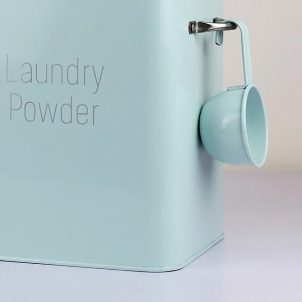 

Beautiful Powder Coating Metal Zinc Laundry Powder Boxes Storage With Scoop White