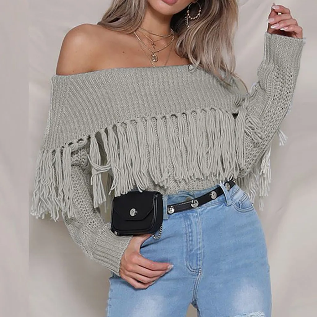 2019 Autumn Winter New Women Collar Sweater All-match Long Sleeved Shirt Slim One-neck Female Thread Tight Pullover#G30 | Женская одежда