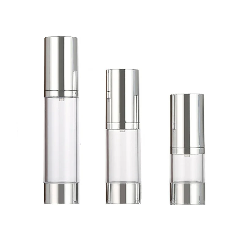 25pcs Shiny Silver Empty Vacuum Cosmetic Packaging Container Air Up Lotion Pump Spray Atomizer Airless Bottle 15ML 30ML 50ML