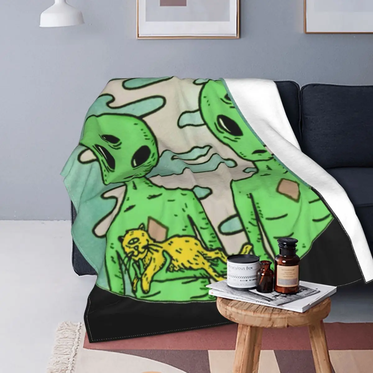 

Manta Alien con un gato, colcha A cuadros para cama, sofá, cama, manta de pícnic, mantas receptoras