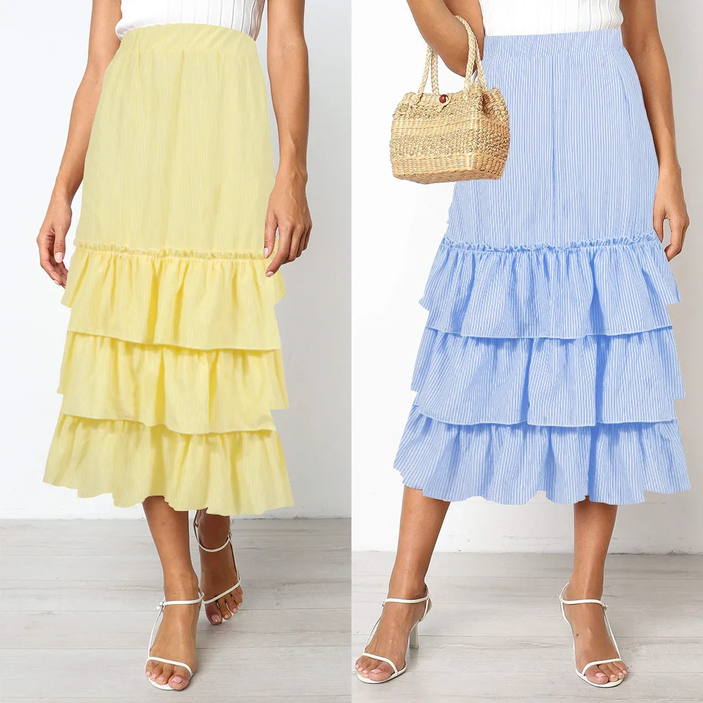 Женская летняя юбка 2020 женская новая двухцветная в полоску длинная с завышенной