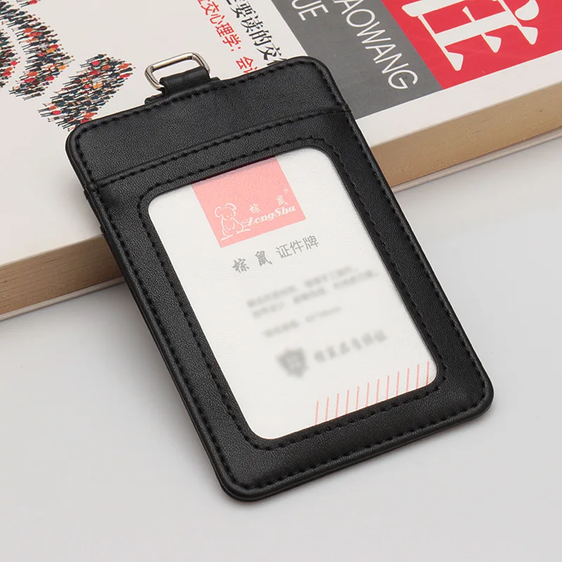

Lanyard work ID card cover leather badge access control multi-card leather lanyard work permit card holder badge clip