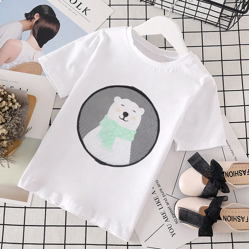 

Fashion New T-shirt Girl Panda Polar Bear Cute Girls T Shirt Unisex Boys Shirts Casual Short Sleeve Kids Tshirt Harajuku Summer