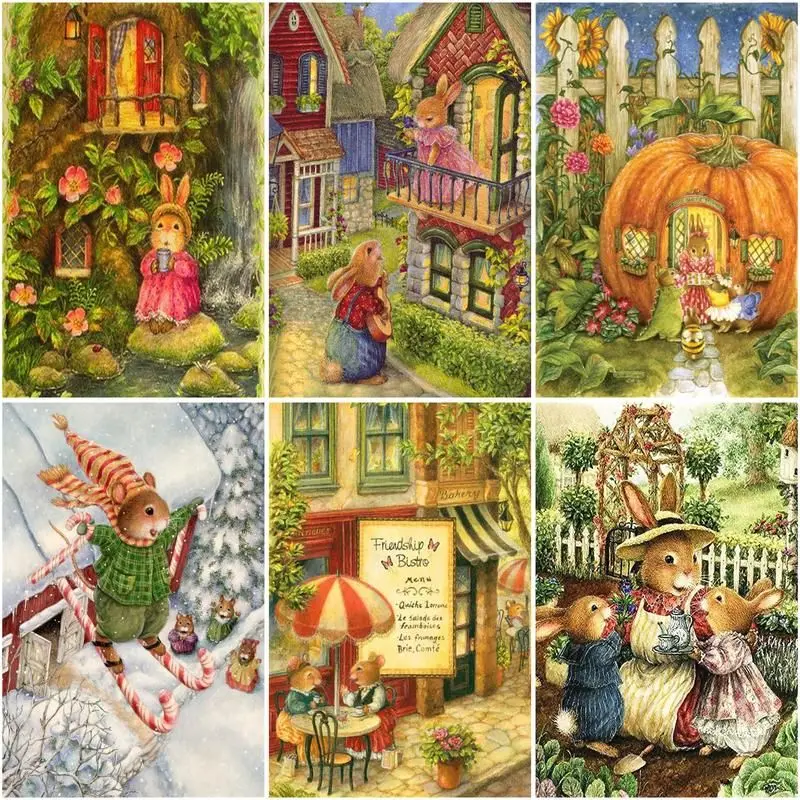 

GATYZTORY Painting By Number Cartoon Rabbit Drawing On Canvas Gift Diy Pictures By Numbers Kits Handpainted Painting Art Home De