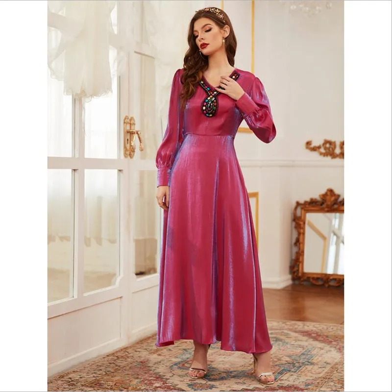 

Women Long Sleeve Maxi Dress Muslim Hijab Abaya Dubai Kaftan Islamic Clothing Turkish Caftan Party Gown Vestidos Cocktail Abayas