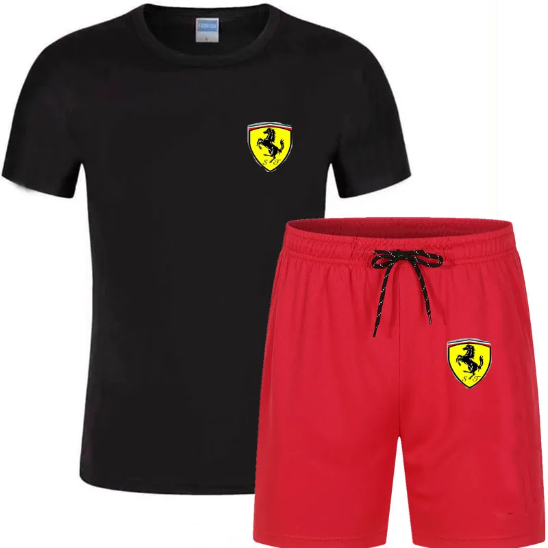 

2021 New Fashion Summer Printed T-shirt + Shorts 2-piece Suit Men's Sports Suit Casual Loose Fitness Clothes Men's Sportswear