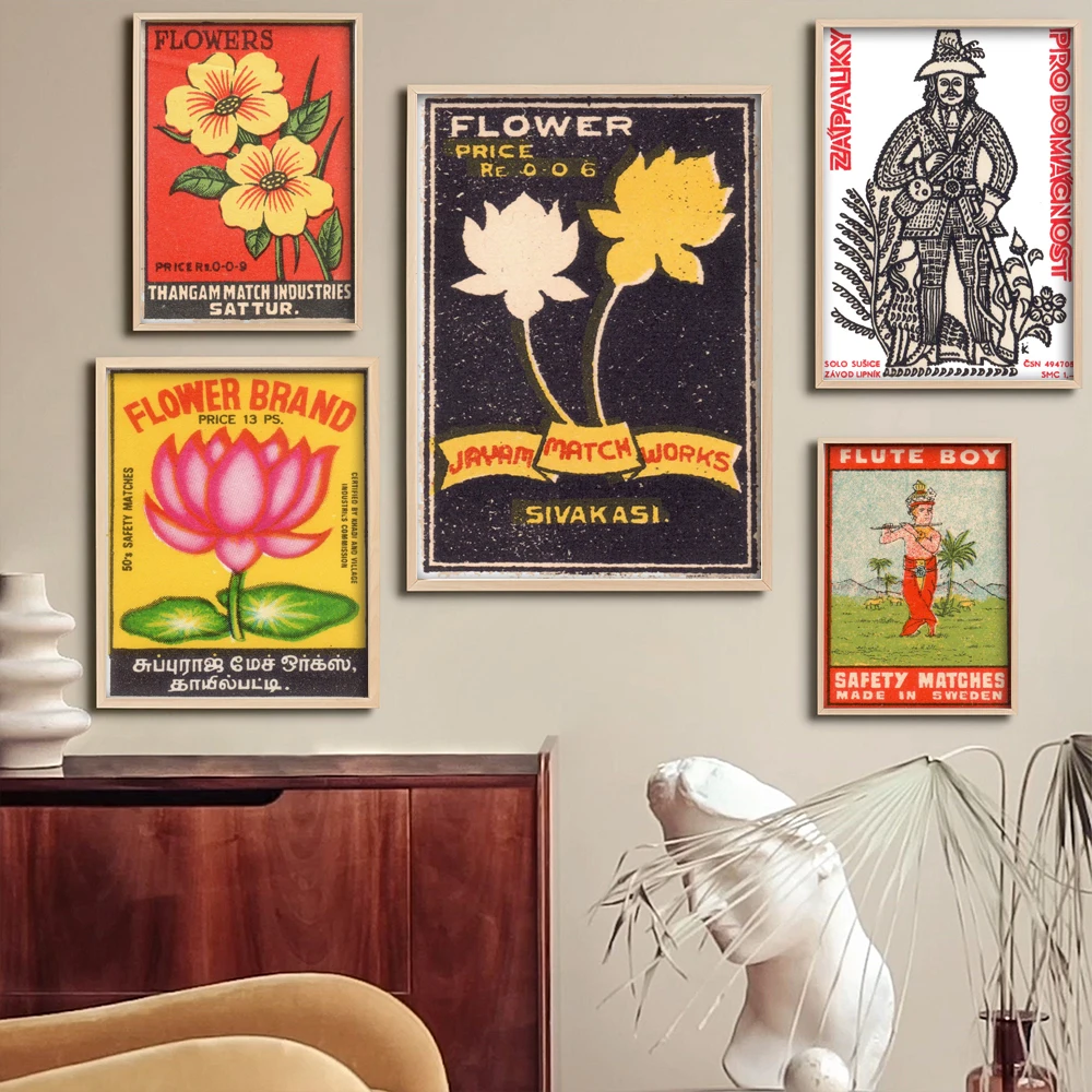 

Flower Matchbox Print India Wall Art Vintage India Art Matchbox Wall Poster for Bedroom Home Decor