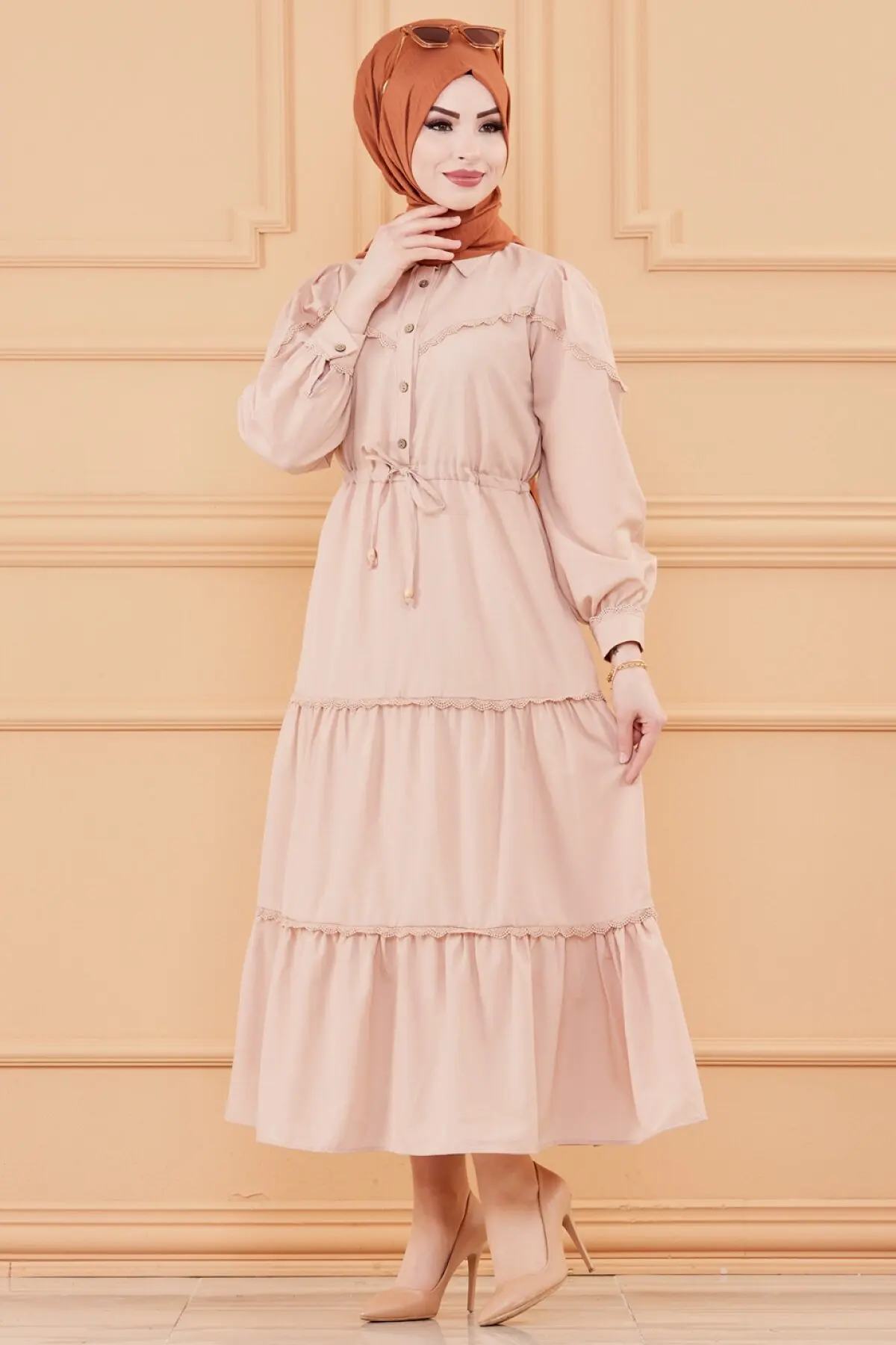 TUGBA Muslim Dress Long sleeve Lace Detail muslim dress code 2021 turkish gown hijab summer abaya femme abayas for women