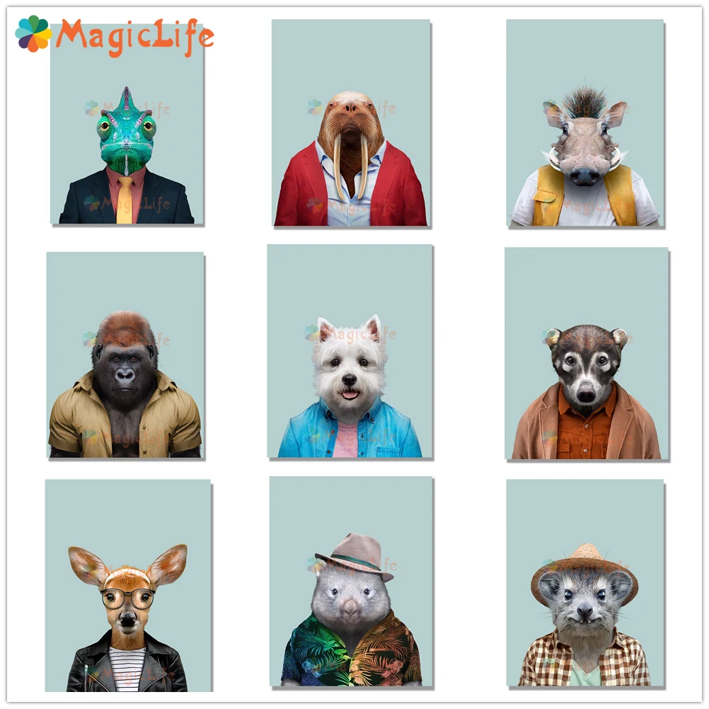 Современная забавная картинка на холсте "Милые домашние животные господин" в стиле Нордик для гостиной комнаты без рамы.