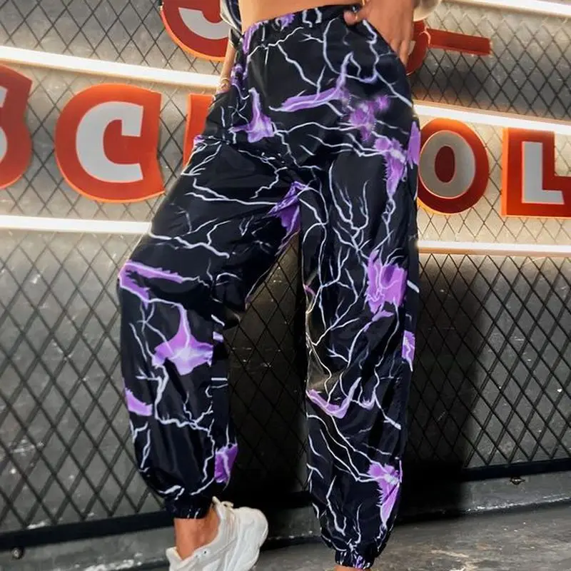 

Purple Lightning Print Designer Loose Sweatpants Women Pants Plus Size Casual Pencil Pants Spring Streetwear Fashion Trousers