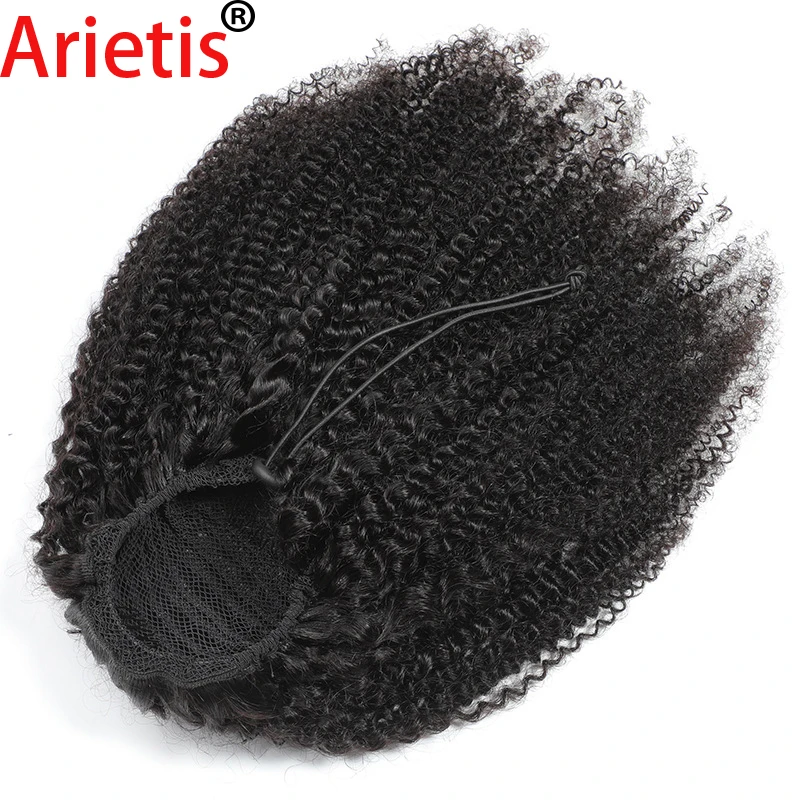 

Arietis Brazilian 8"-22" 100% Remy Natural Black Afro Curly Clip In Drawstring Ponytail Human Hair Extension For White Women