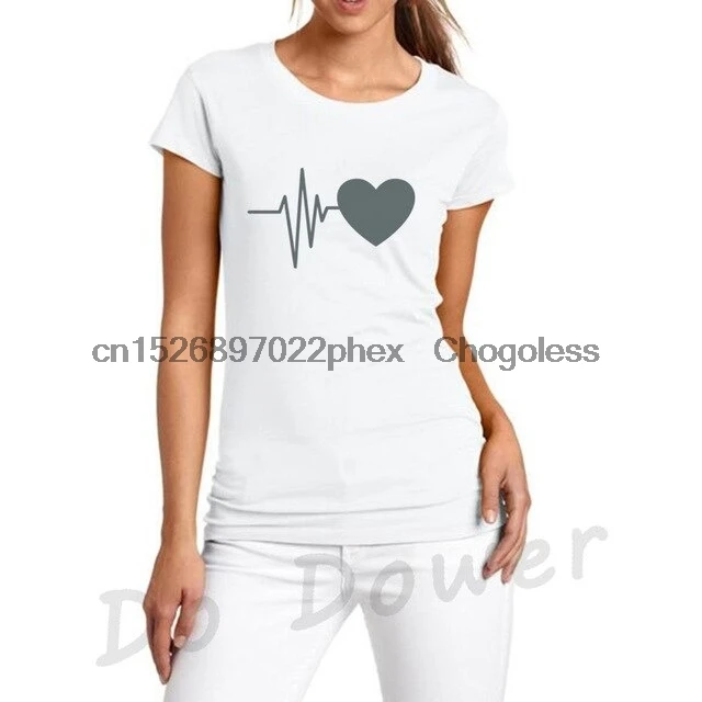 Женская футболка с принтом сердцебиения в стиле Харадзюку модная круглым