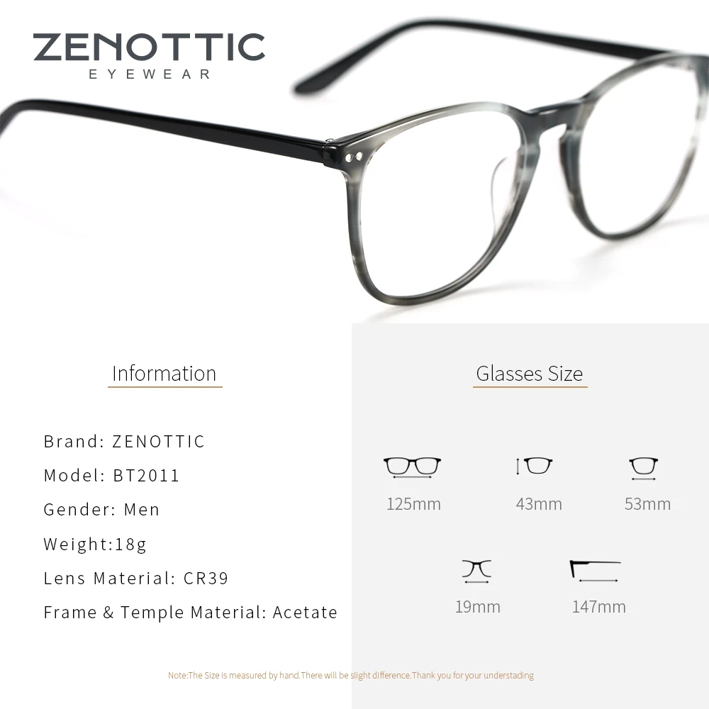 ZENOTTIC ацетатные мужские очки, оправа, оптические очки, очки, модный дизайн, близорукость, очки по рецепту, очки BT2011