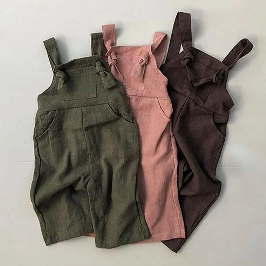 

Toddler Sweet Kids Boys Girls Clothes Sets Summer Linen Solid Causal Sleeveless Dungaree Jumpsuit Playsuit Overalls Outfits
