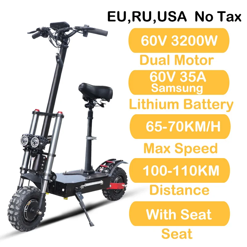 3200w60v35awithseat 11 дюймов 60 в 3200 Вт внедорожный электрический скутер 100-110 км мощный складной электрический велосипед самокат для взрослых с сиденьем - Цвет: 3200w60v35awithseat