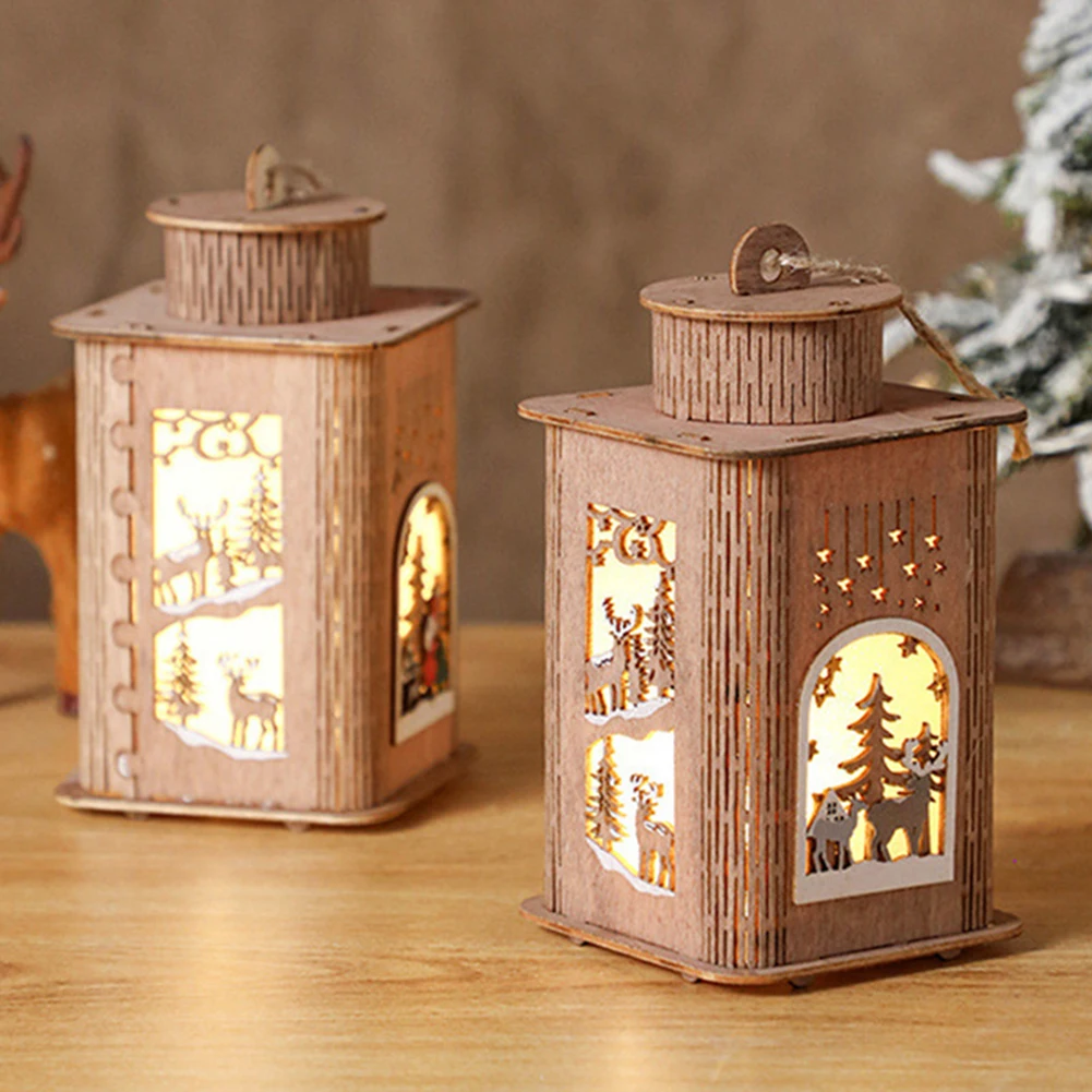 

Christmas Wooden Lantern Night Light Merry Christmas For Home Decoration Christmas Gift Santa Claus Elk Lamp Wholesale/Dropship