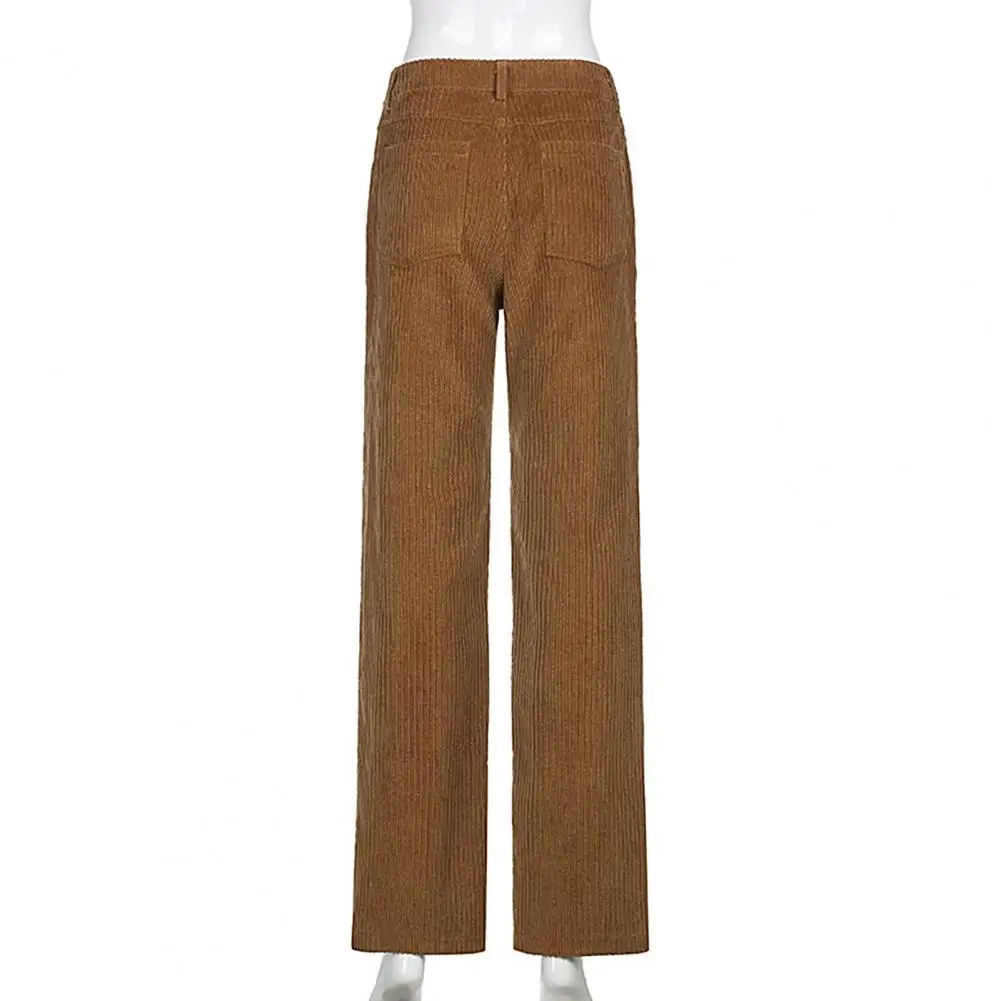 

Women Zip Button Corduroy Trousers High Waist Solid Color Loose Straight Pants