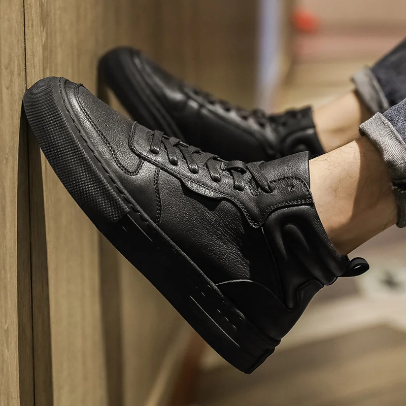 Туфли мужские из натуральной кожи высокие на шнуровке дышащие мягкие