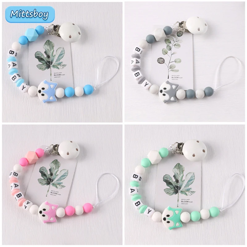 NEW Personalized Name Handmade Food Grade Pacifier Clips ​Chain Silicone Fox Baby Teething Teether Eco-friendly Dummy Holder Gif
