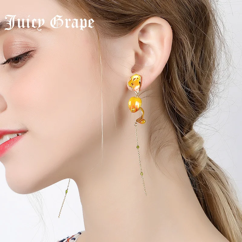 

Juicy Grape Autumn/Winter Earrings 2019 New Fashion Enamel Glaze Flower Earrings Long Stud Earrings Woman