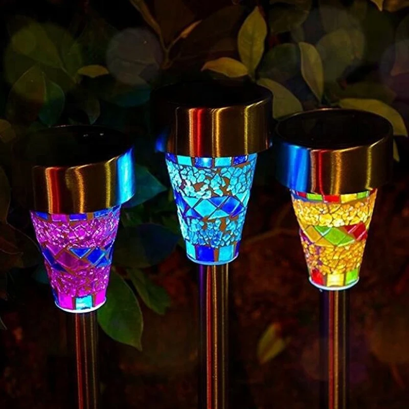 

3pcs Mosaic Solar Outdoor Lawn Light Waterproof IP55 Stainless Steel Garden Led Decoration Light For Landscape Yard Pathway